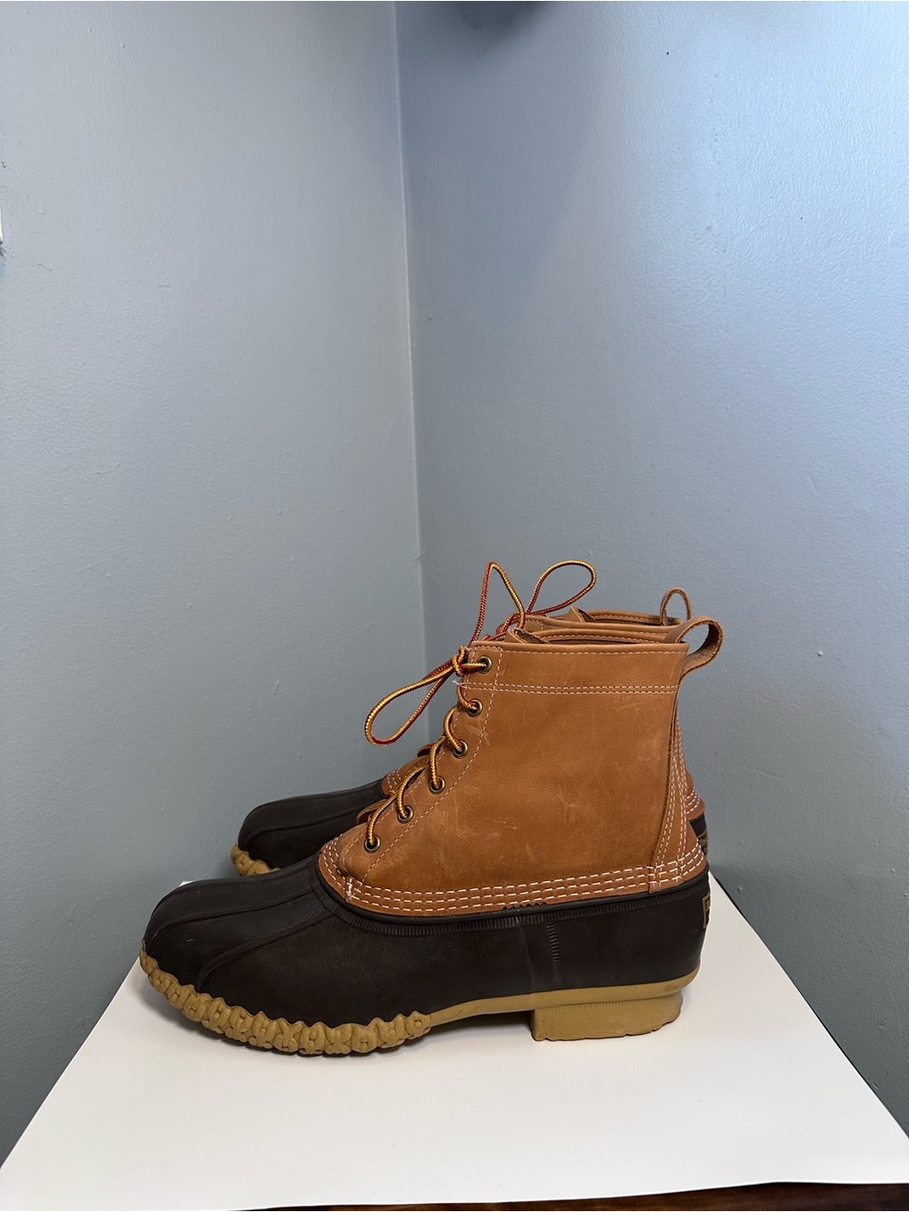LL Bean Maine Hunting Shoe Duck Bean 8" Boots Brown Vintage Made In USA Mens 12